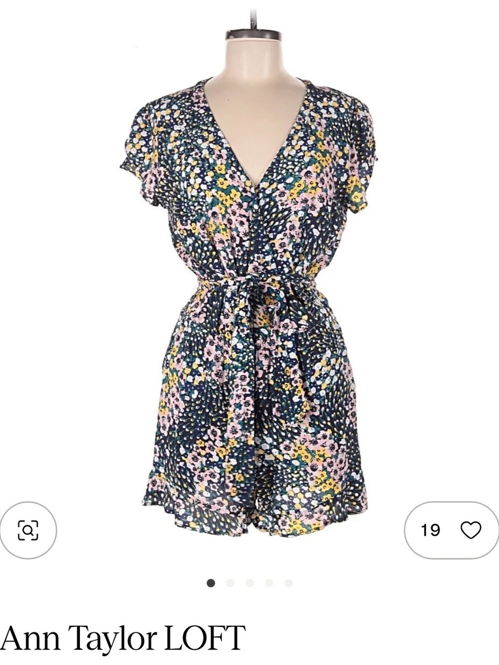 LOFT Floral Wrap Romper in Navy with Pink & Yellow Accents